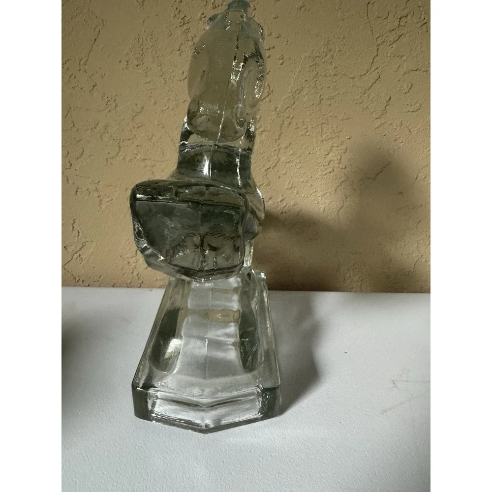 Vintage Clear Glass Rearing Horse Sculpture Figurine Bookend Equestrian LE Smith